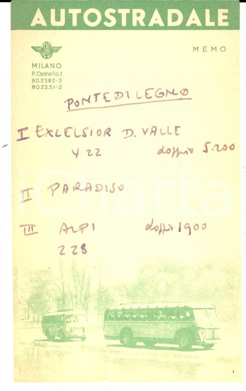 Materiale pubblicitario d’epoca 1960 ca MILANO AUTOSTRADALE Biglietto pubblicitario ILLUSTRATO  VINTAGE 1