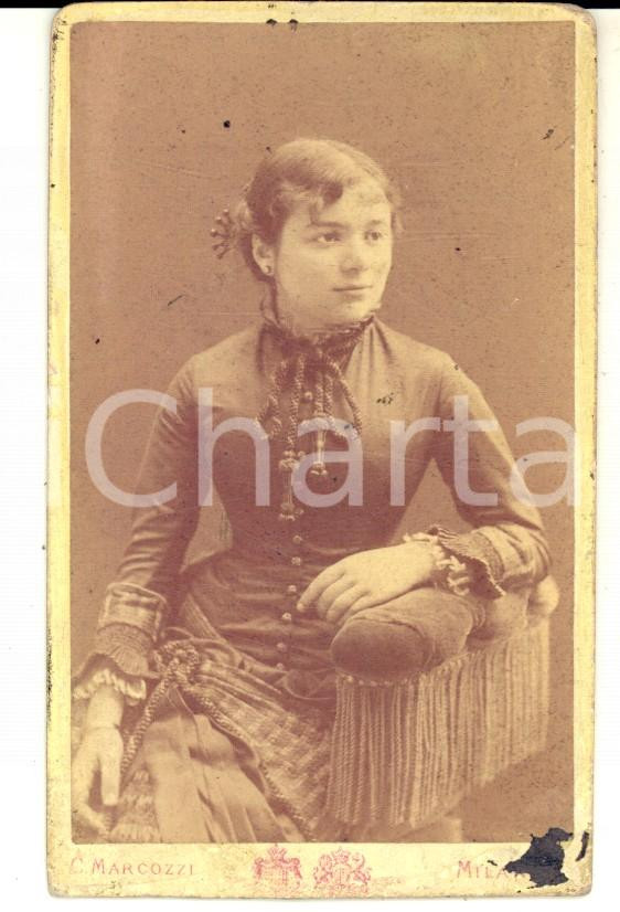 Fotografia d epoca originale 1882 MANTOVA Ritratto dI Emma MORTARA FANO con dedica Foto Carlo MARCOZZI CDV 1