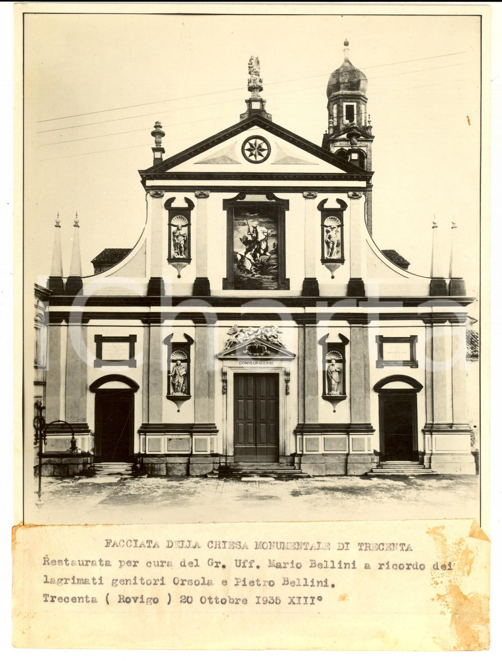Fotografia d epoca originale 1935 TRECENTA RO Facciata della chiesa di SAN GIORGIO restaurata  Foto 17x24 1