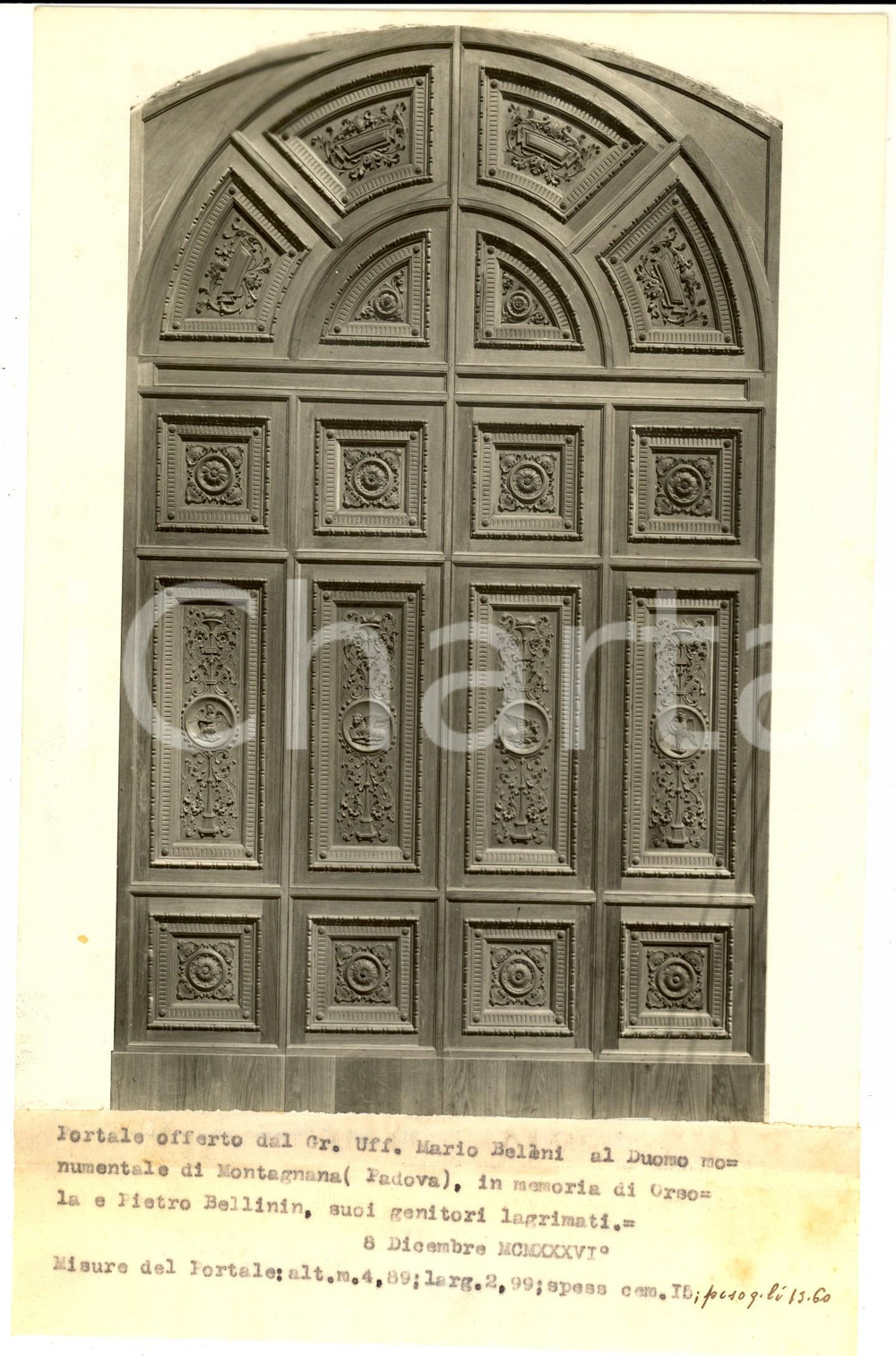 Fotografia d epoca originale 1936 MONTAGNANA Portale offerto dal cav. Mario BELLINI al Duomo  Foto 17x24 cm 1