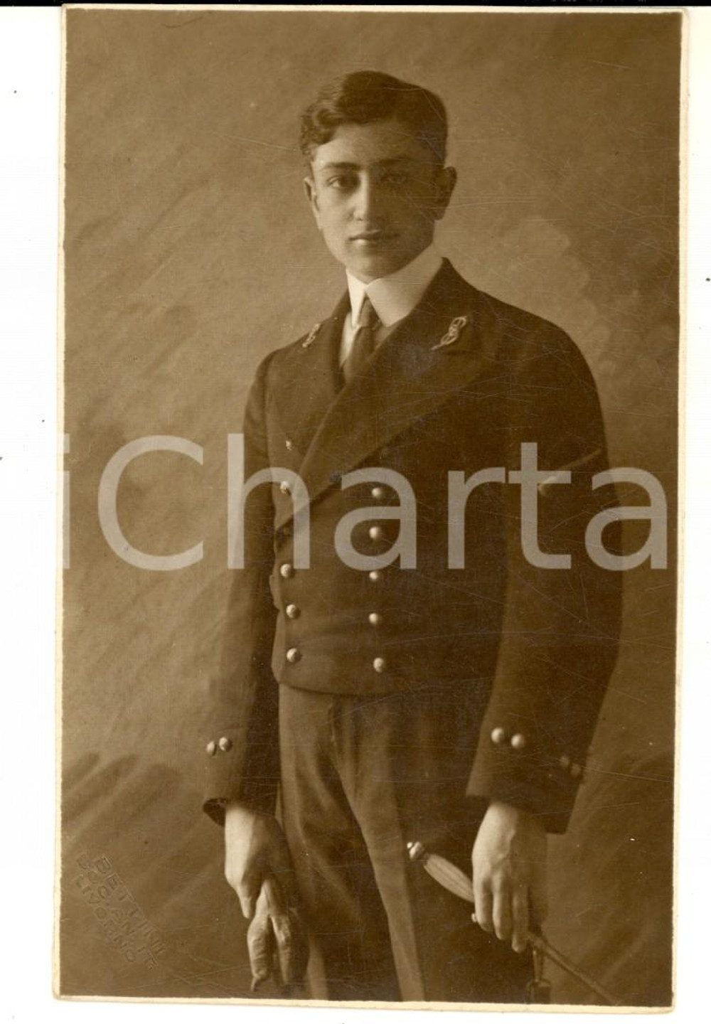 Fotografia d epoca originale 1930 ca LIVORNO REGIA MARINA Ritratto di un allievo ufficiale Foto BETTINI 1