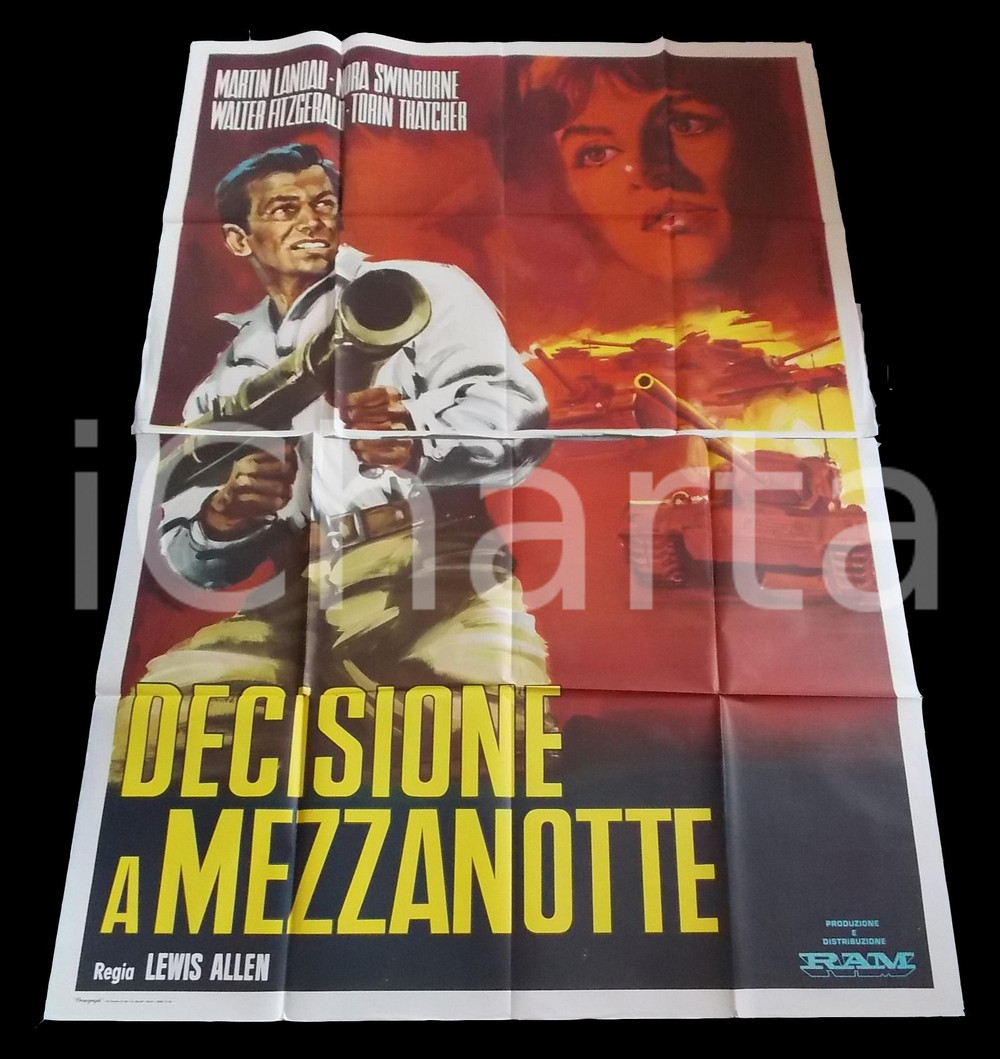 Materiale cinematografico d’epoca 1963 DECISIONE A MEZZANOTTE Martin LANDAU Nora SWINBURNE Manifesto 140x200 cm 1