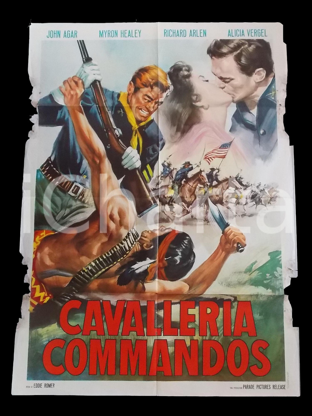 Materiale cinematografico d’epoca 1958 CAVALLERIA COMMANDOS John AGAR Pancho MAGALONA Manifesto WESTERN 100x140 cm 1