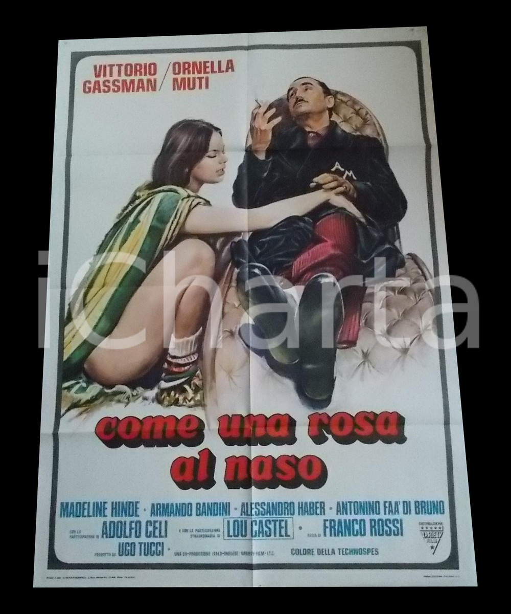 Materiale cinematografico d’epoca 1976 COME UNA ROSA AL NASO Ornella MUTI Vittorio GASSMAN Manifesto 100x140 cm 1