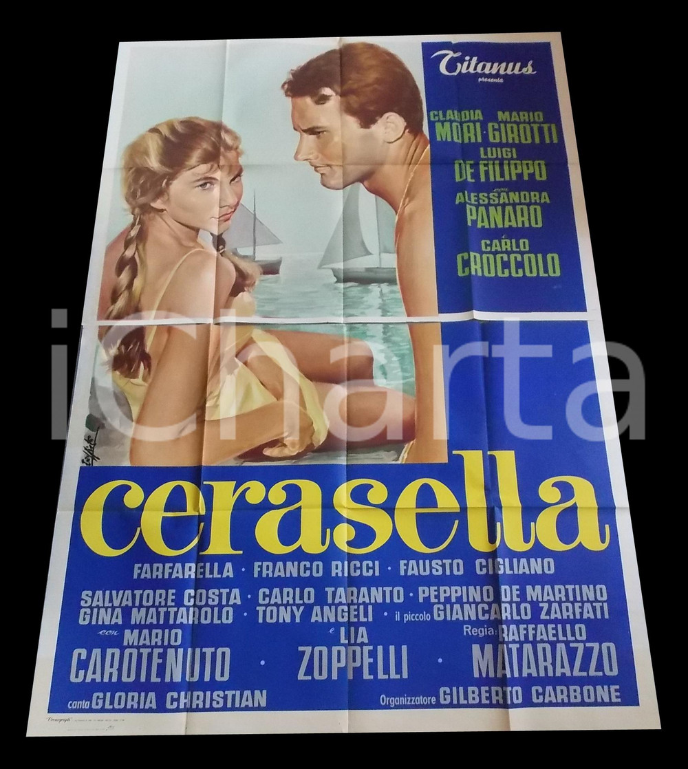 Materiale cinematografico d’epoca 1959 CERASELLA Claudia MORI Terence HILL Luigi DE FILIPPO Manifesto 140x200 cm 1