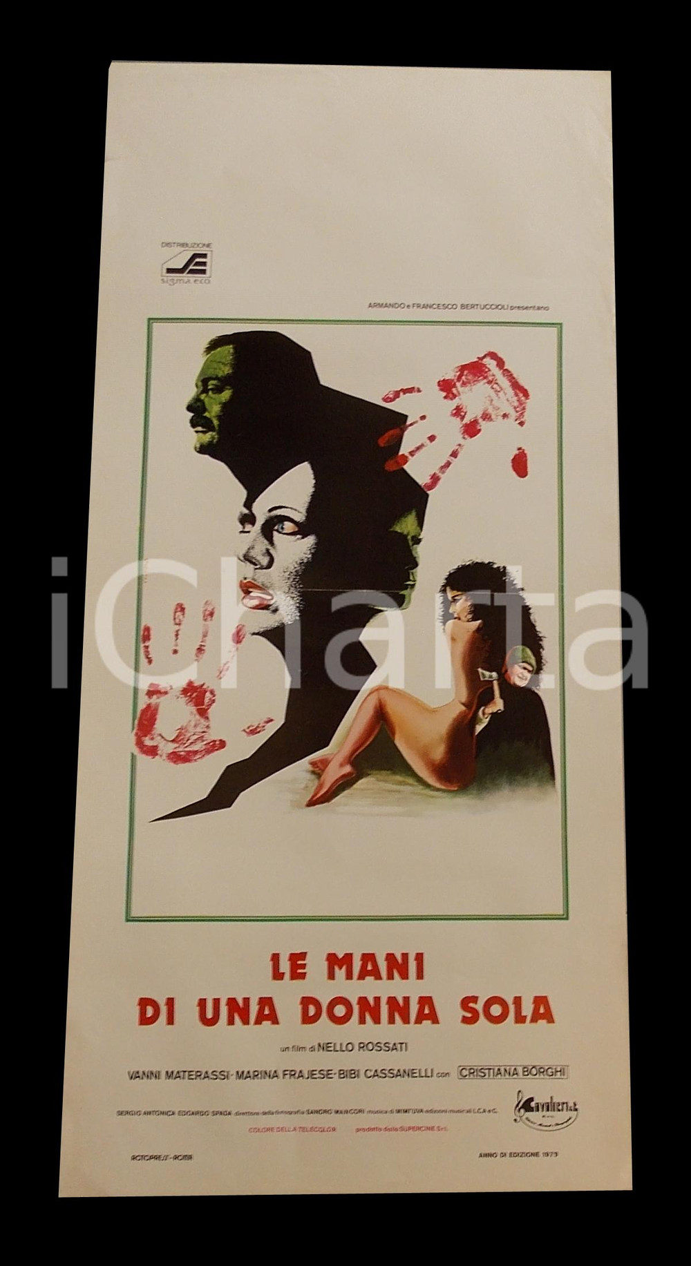 Materiale cinematografico d’epoca 1979 LE MANI DI UNA DONNA SOLA Marina HEDMAN Bibi CASSINELLI Manifesto 32x70 cm 1