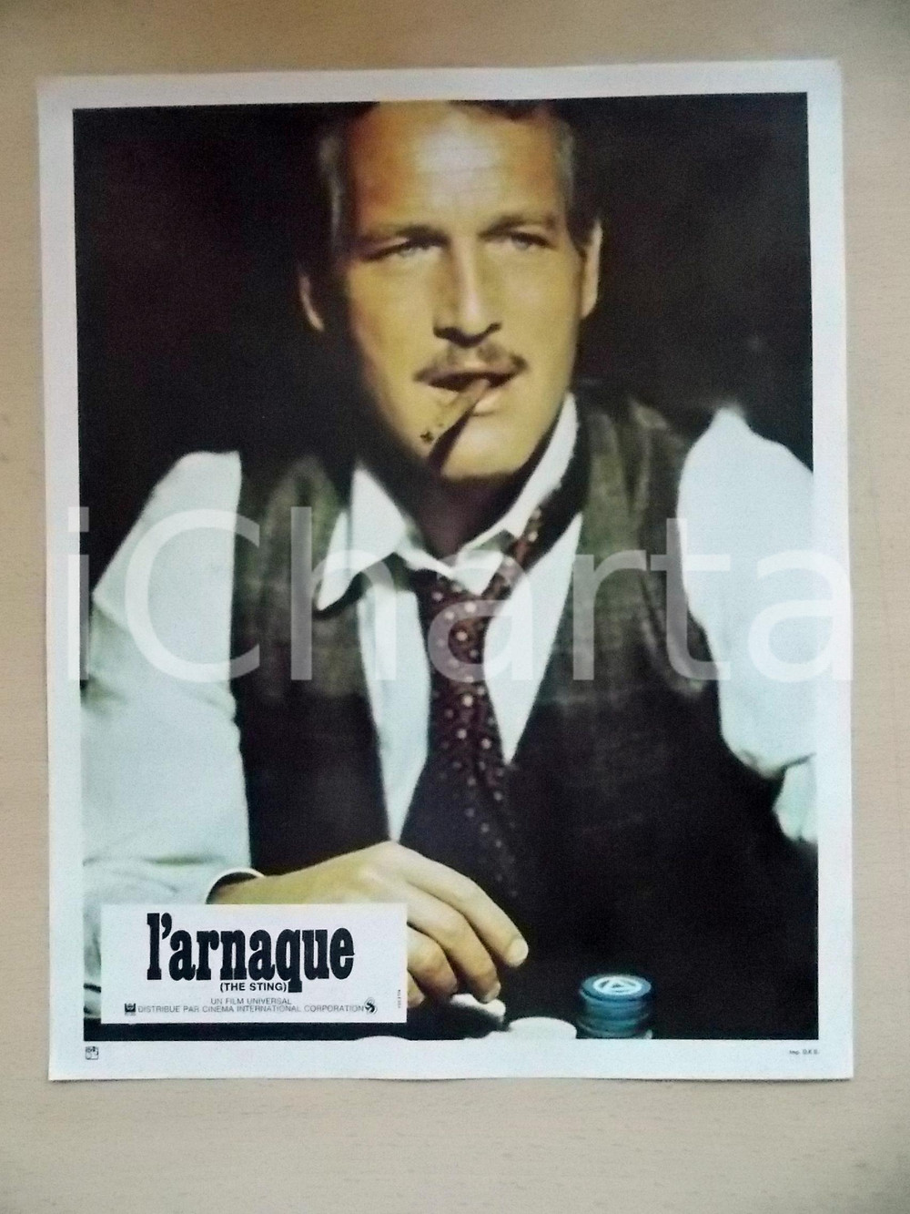 Materiale cinematografico d’epoca 1973 LA STANGATA Paul NEWMAN Ritratto con sigaro Lobby card EDIZIONE FRANCESE 1
