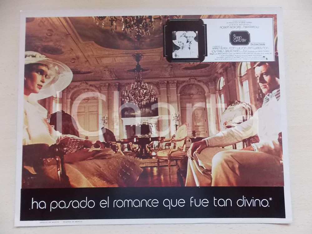 Materiale cinematografico d’epoca 1974 GREAT GATSBY Robert REDFORD Mia FARROW sitting on armchair Lobby card 35x28 1