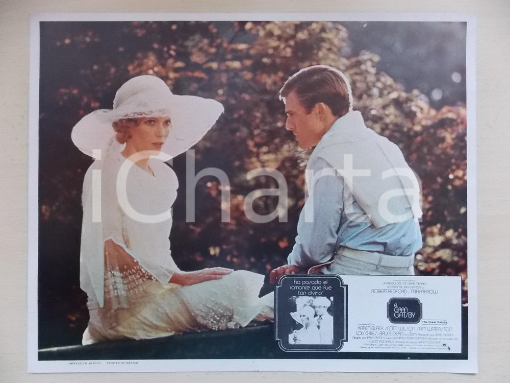 Materiale cinematografico d’epoca 1974 GREAT GATSBY Robert REDFORD Mia FARROW at park Lobby card MEXICAN EDITION 1