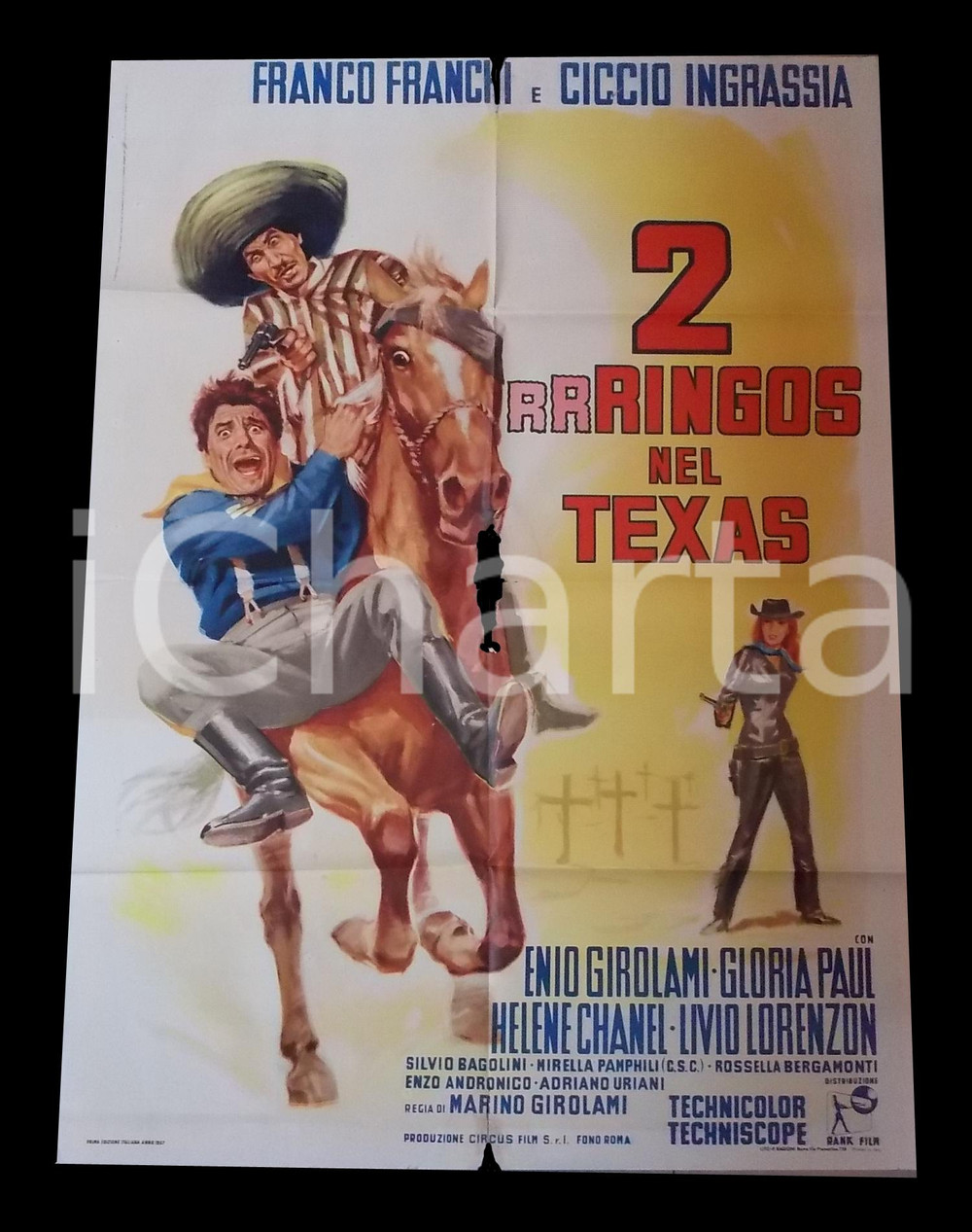 Materiale cinematografico d’epoca 1967 DUE RRRINGOS NEL TEXAS Franco FRANCHI Ciccio INGRASSIA Manifesto 100x140 1