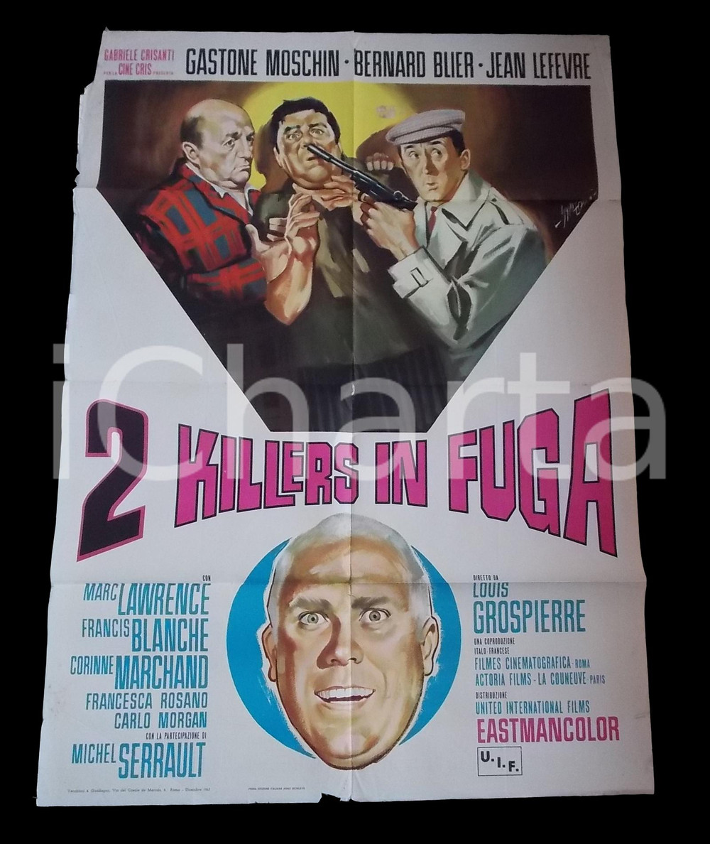 Materiale cinematografico d’epoca 1967 DUE KILLERS IN FUGA Gastone MOSCHIN Bernard BLIER Jean LEFEBVRE Manifesto 1