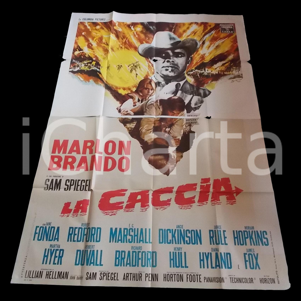 Materiale cinematografico d’epoca 1966 LA CACCIA Marlon BRANDO Jane FONDA Robert REDFORD Manifesto 140x200 cm 1