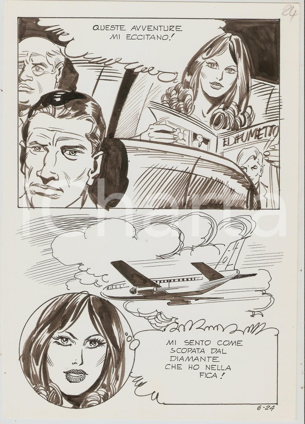 Opera d’arte autentica 1975 ca LA PROFESSIONISTA n.6 tav.24 Originale Danilo GROSSI Erotico EDIFUMETTO 1