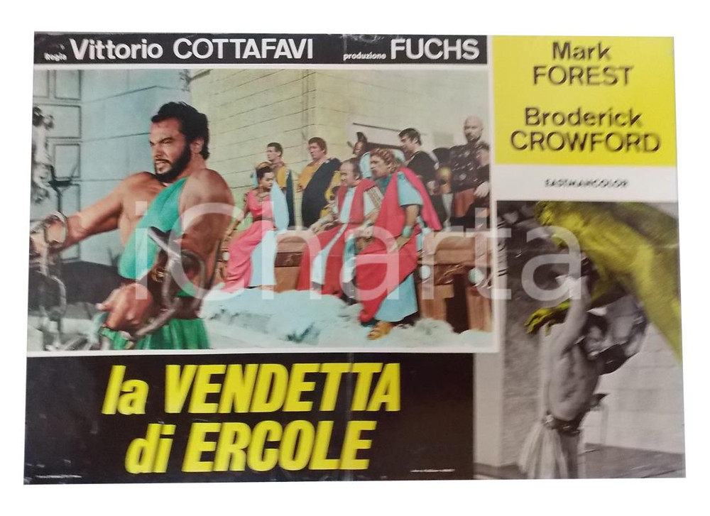 Materiale cinematografico d’epoca 1960 LA VENDETTA DI ERCOLE Mark FOREST Broderick CRAWFORD Gaby ANDRE  Lobby card 1