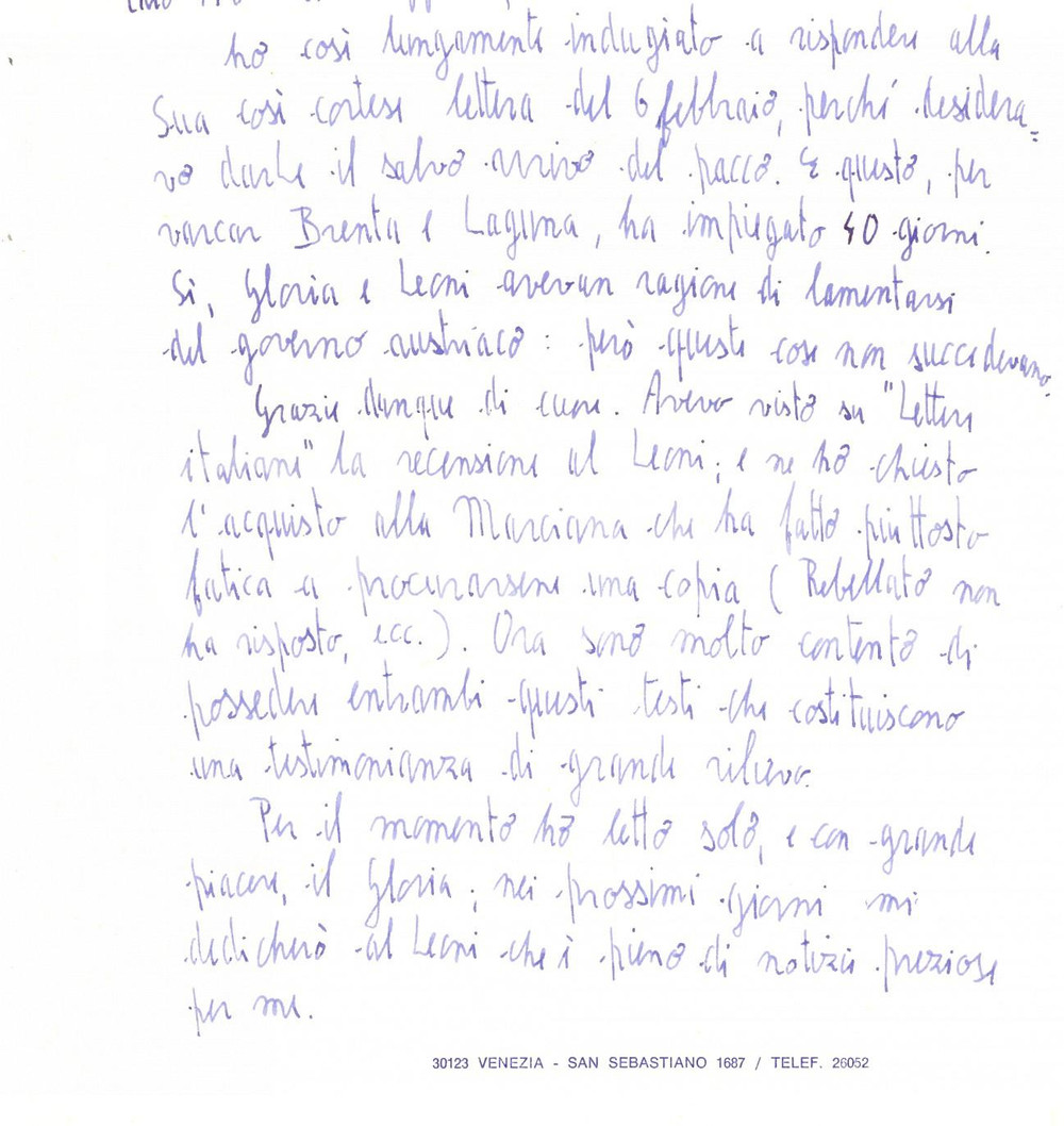 Autografo originale 1981 VENEZIA Lettera di Marino BERENGO sull acquisto di libri  Autografo 1