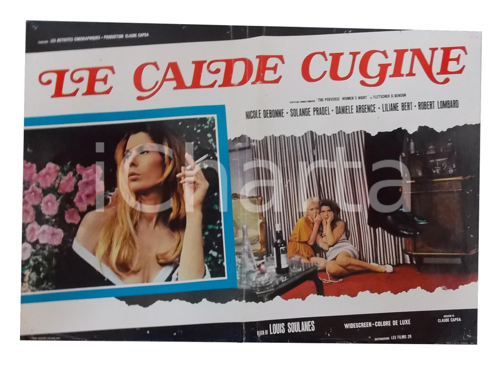 Materiale cinematografico d’epoca 1970 LE CALDE CUGINE Nicole DEBONNE Danielle ARGENCE Solange PRADEL Lobby card 1