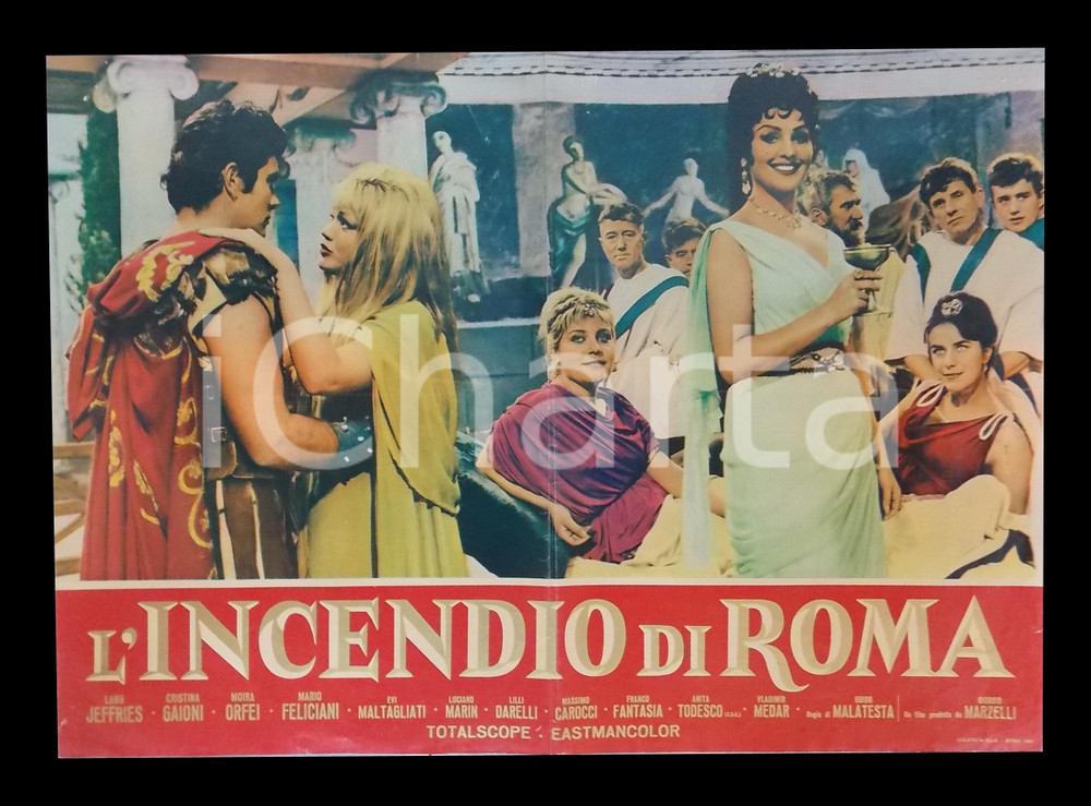 Materiale cinematografico d’epoca 1965 L INCENDIO DI ROMA Moira ORFEI nel ruolo di POPPEA Lobby card 63x45 1