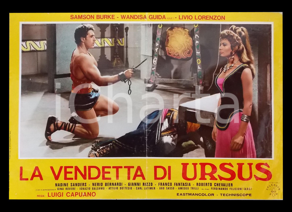 Materiale cinematografico d’epoca 1961 LA VENDETTA DI URSUS Samson BURKE Wandisa GUIDA Lobby card PEPLUM 63x45 1