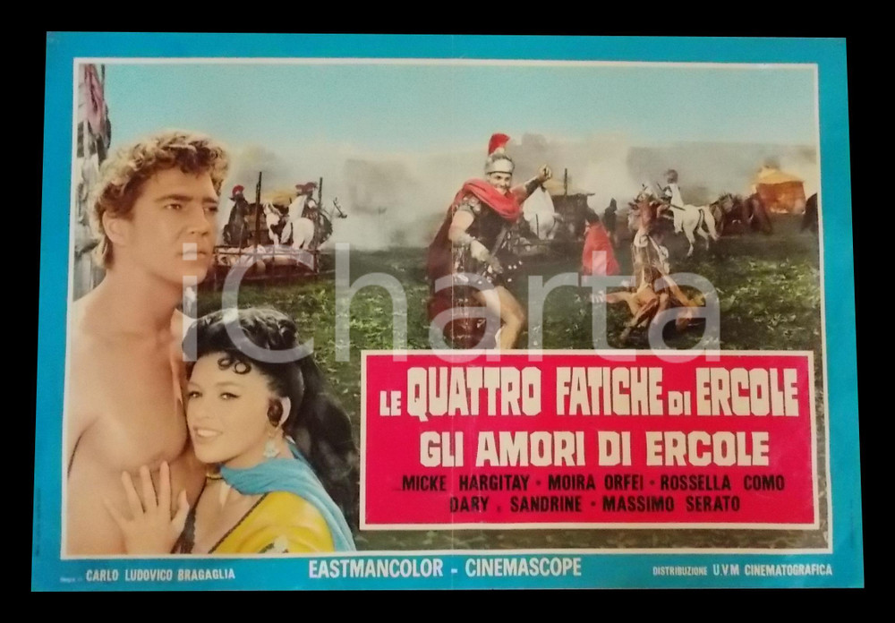 Materiale cinematografico d’epoca 1960 GLI AMORI DI ERCOLE Mike HARGITAY Jayne MANSFIELD Lobby card PEPLUM 63x45 1