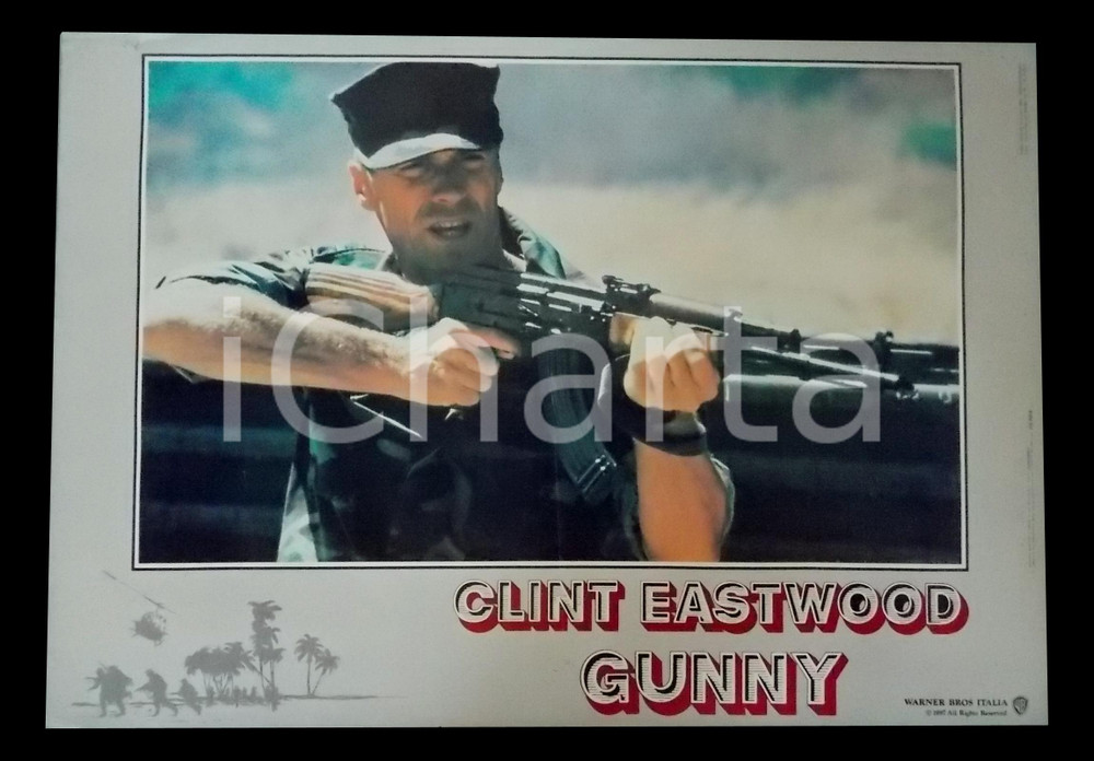 Materiale cinematografico d’epoca 1987 GUNNY Clint EASTWOOD imbraccia un fucile Lobby card 63x45 cm 1