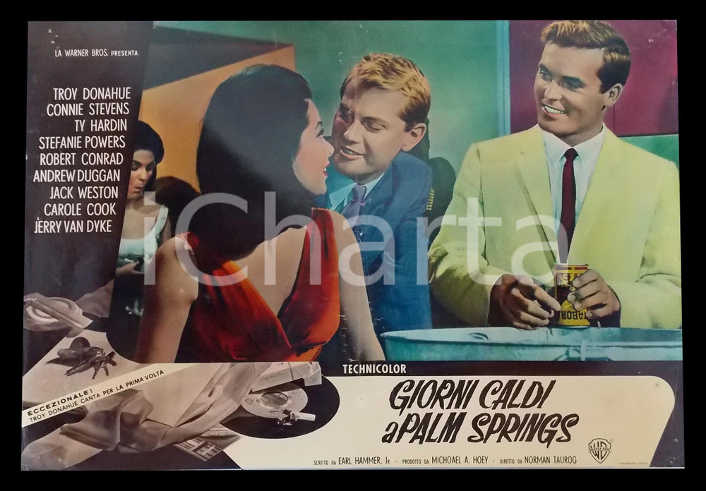 Materiale cinematografico d’epoca 1963 GIORNI CALDI A PALM SPRINGS Troy DONAHUE Stefanie POWERS al bar Lobby card 1