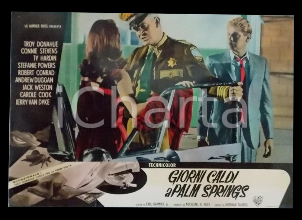 Materiale cinematografico d’epoca 1963 GIORNI CALDI A PALM SPRINGS Troy DONAHUE Andrew DUGGAN Lobby card 63x45 cm 1
