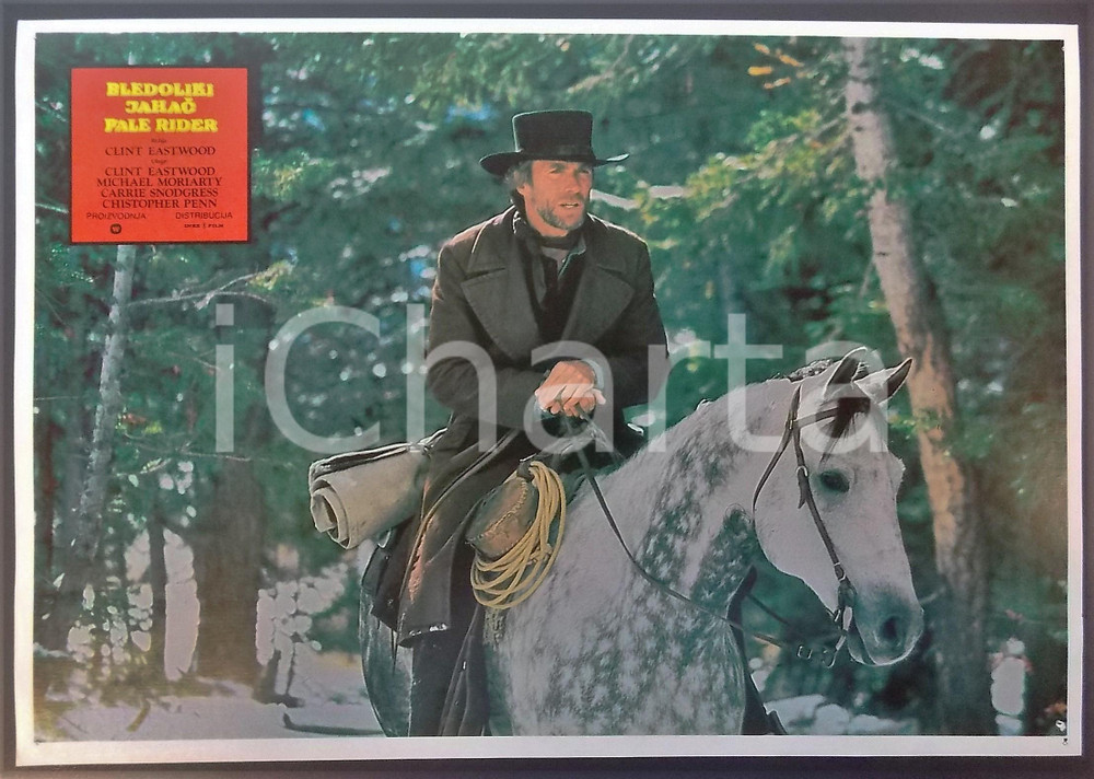 Materiale cinematografico d’epoca 1985 PALE RIDER Clint EASTWOOD a cavallo Lobby card EDIZIONE SERBA 32x22 cm 1