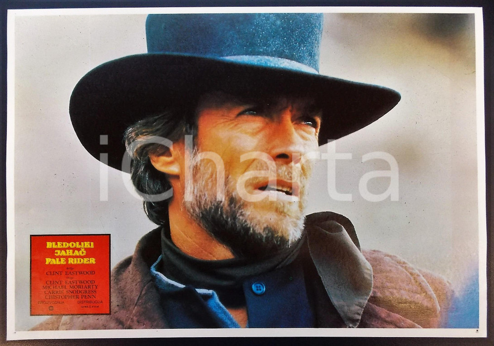Materiale cinematografico d’epoca 1985 PALE RIDER Ritratto di Clint EASTWOOD Lobby card EDIZIONE SERBA 32x22 cm 1