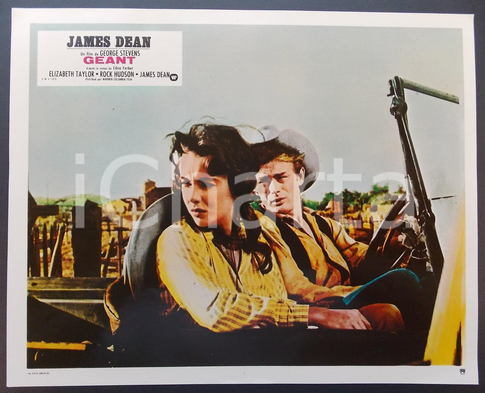 Materiale cinematografico d’epoca 1970 ca IL GIGANTE Elizabeth TAYLOR e James DEAN in auto Lobby card ED. FRANCESE 1