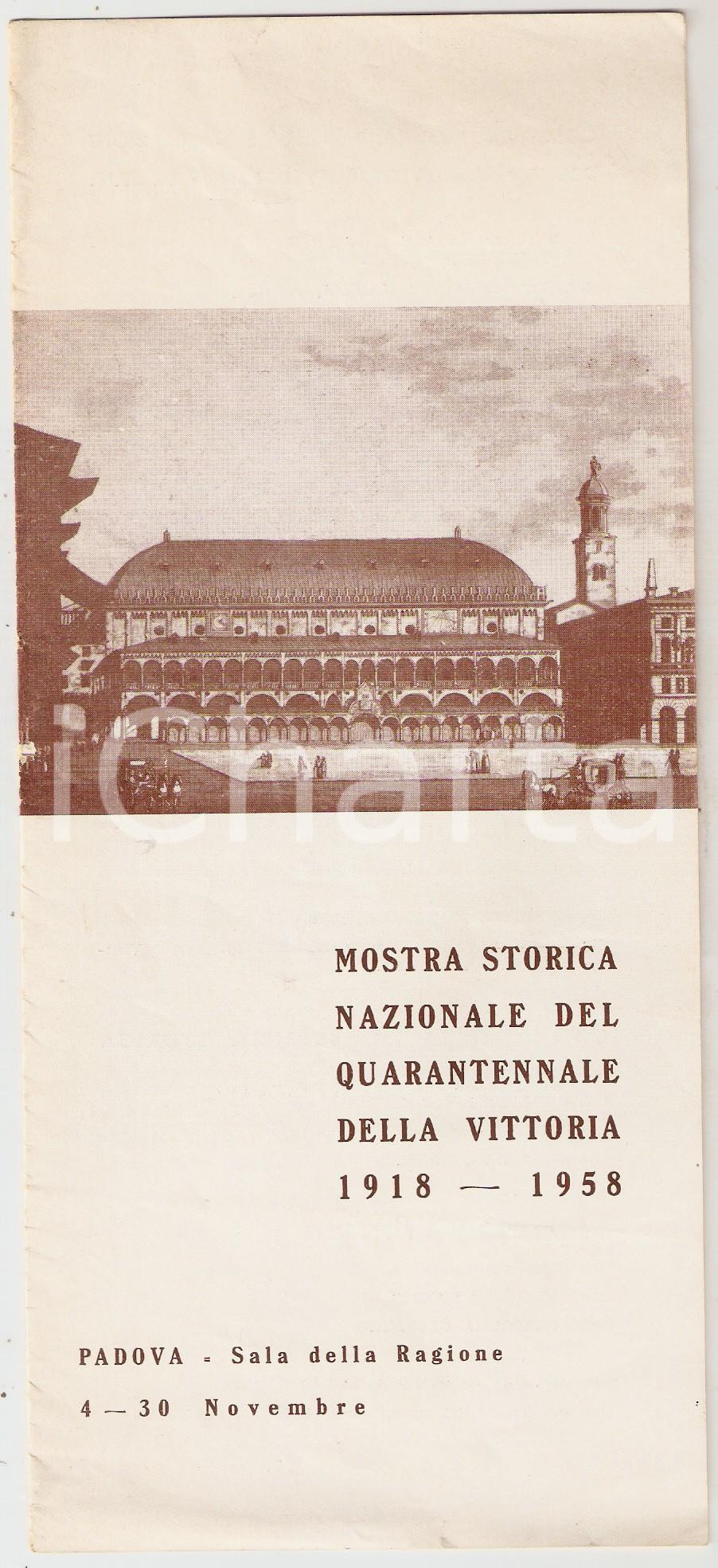 Materiale pubblicitario d’epoca 1958 PADOVA Mostra storica del quarantennale della Vittoria WW1 Pieghevole 1