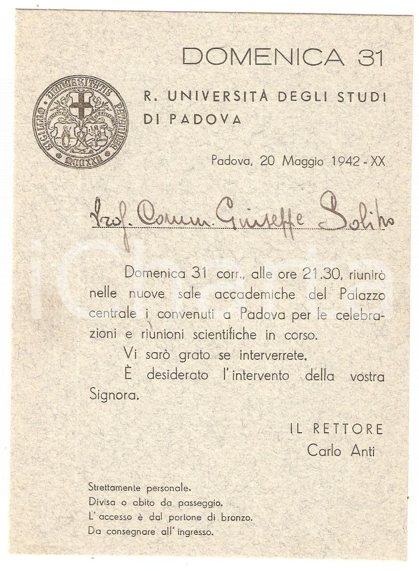 Cartolina originale da collezione 1942 PADOVA  REGIA UNIVERSITÃ€ Invito alle celebrazioni e riunioni scientifiche 1