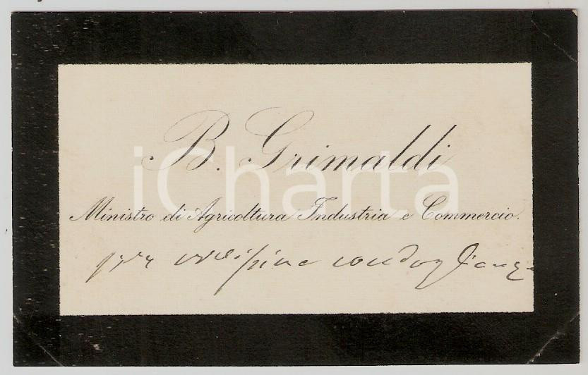 Oggetto da collezione cartaceo 1885 ca ROMA Bernardino GRIMALDI Ministro dell agricoltura Biglietto autografo 1