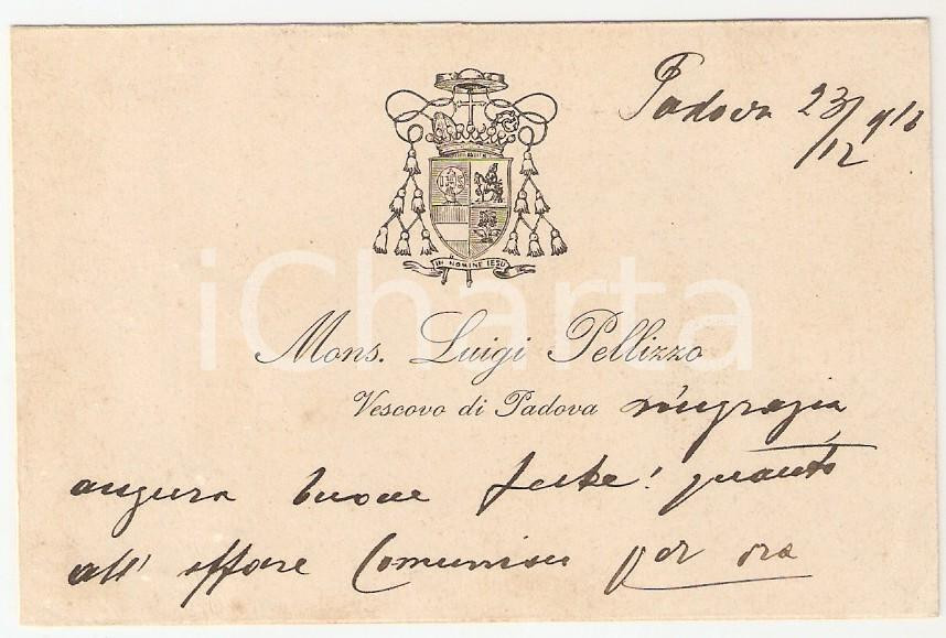 Oggetto da collezione cartaceo 1916 PADOVA Monsignor Luigi PELLIZZO augura buon Natale Biglietto autografo 1