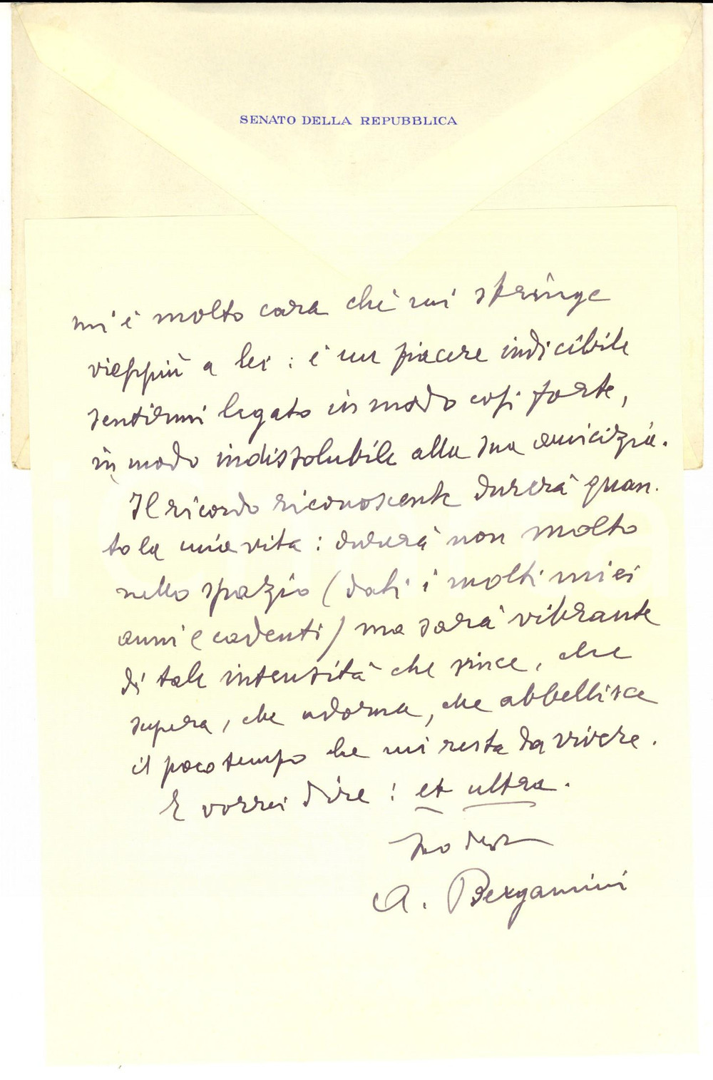 Autografo originale 1960 ROMA Senatore Alberto BERGAMINI e il legame con un amico Autografo 1