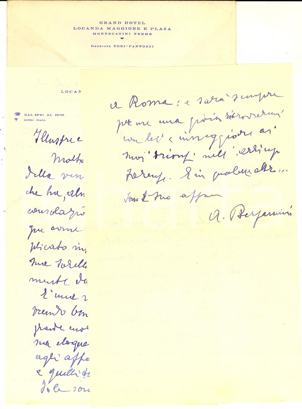 Autografo originale 1960 MONTECATINI TERME Sen. Alberto BERGAMINI  Lettera a un amico AUTOGRAFO 1