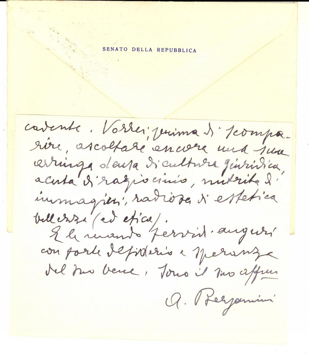 Autografo originale 1960 ROMA Senatore Alberto BERGAMINI  Biglietto a un amico Autografo 1