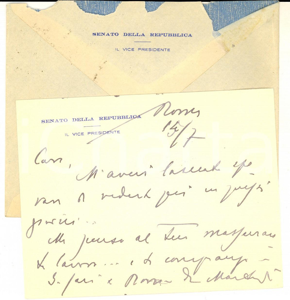 Autografo originale 1949 ROMA Biglietto vicepresidente Senato Antonio ALBERTI a un amico Autografo 1