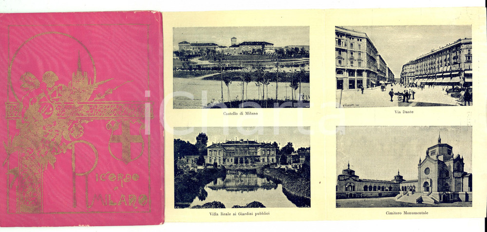 Materiale pubblicitario d’epoca 1920 ca Ricordo di MILANO 28 vedute  Libretto a organino TURISMO VINTAGE 1