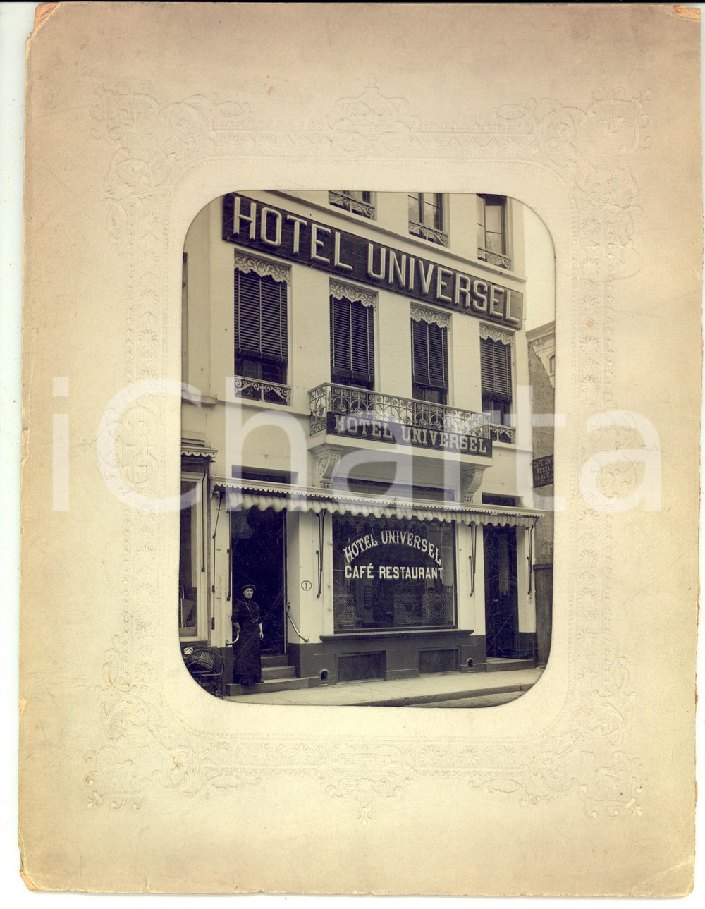 Fotografia d epoca originale 1910 ca BRUXELLES Vue de l HOTEL UNIVERSEL CafÃ© restaurant  Photo RARE VINTAGE 1