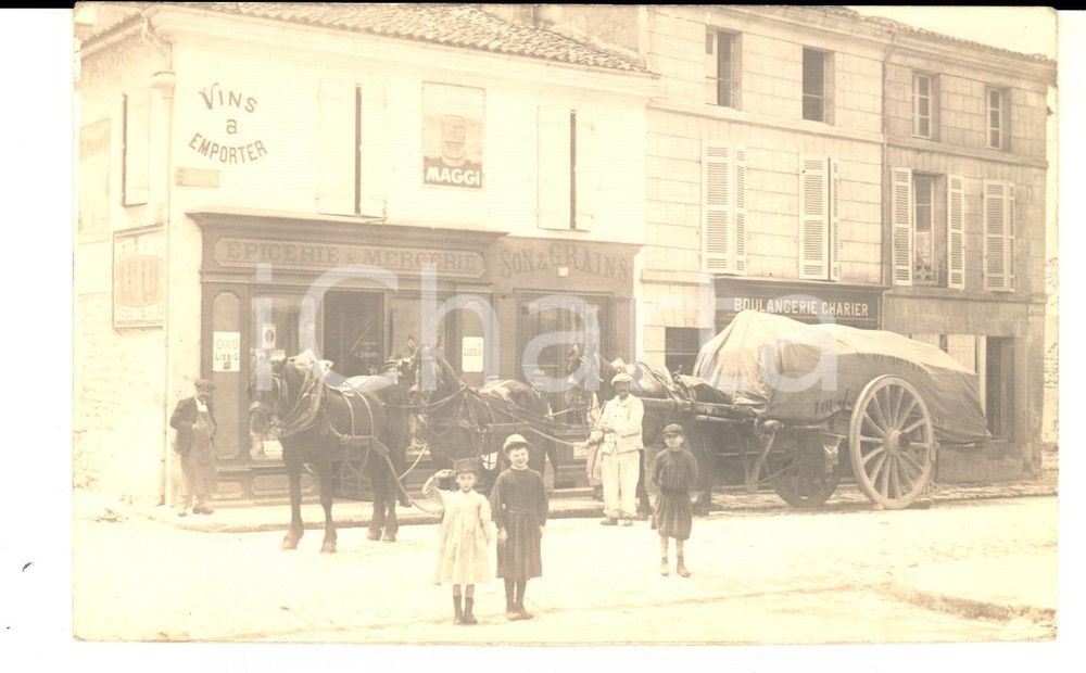 Fotografia d epoca originale 1930 ca BRUXELLES Wagon tirÃ© par chevaux devant magasins Photo enfants RARE 1