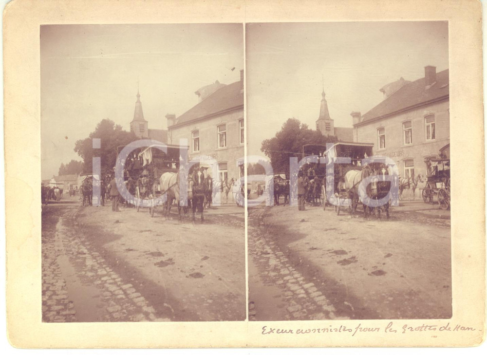 1905 ca BELGIQUE Excursionistes pour les Grottes de HAN - Photo stéréoscopique