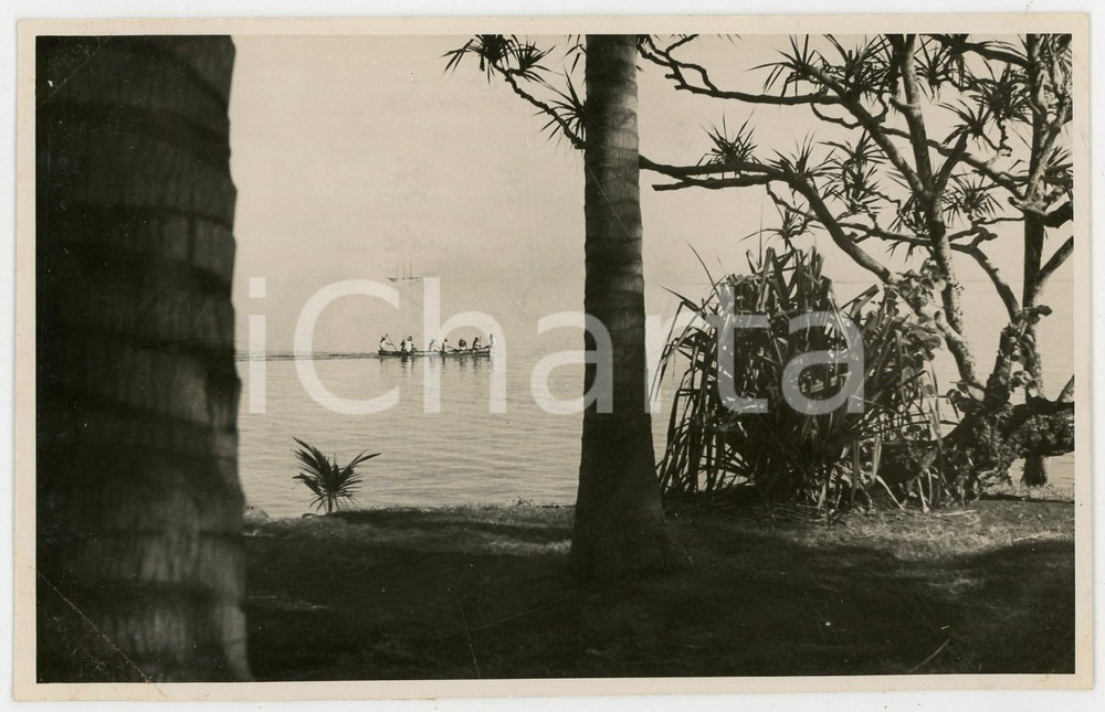 Fotografia d epoca originale 1937 MOOREA Polinesia Francese Pescatori al lavoro REAL PHOTO cm 13,5 x 8,5 1