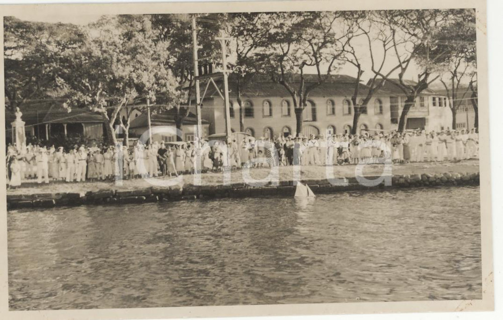 Fotografia d epoca originale 1937 TAHITI Polinesia Veduta animata del porto REAL PHOTO cm 13,5 x 8,5 1