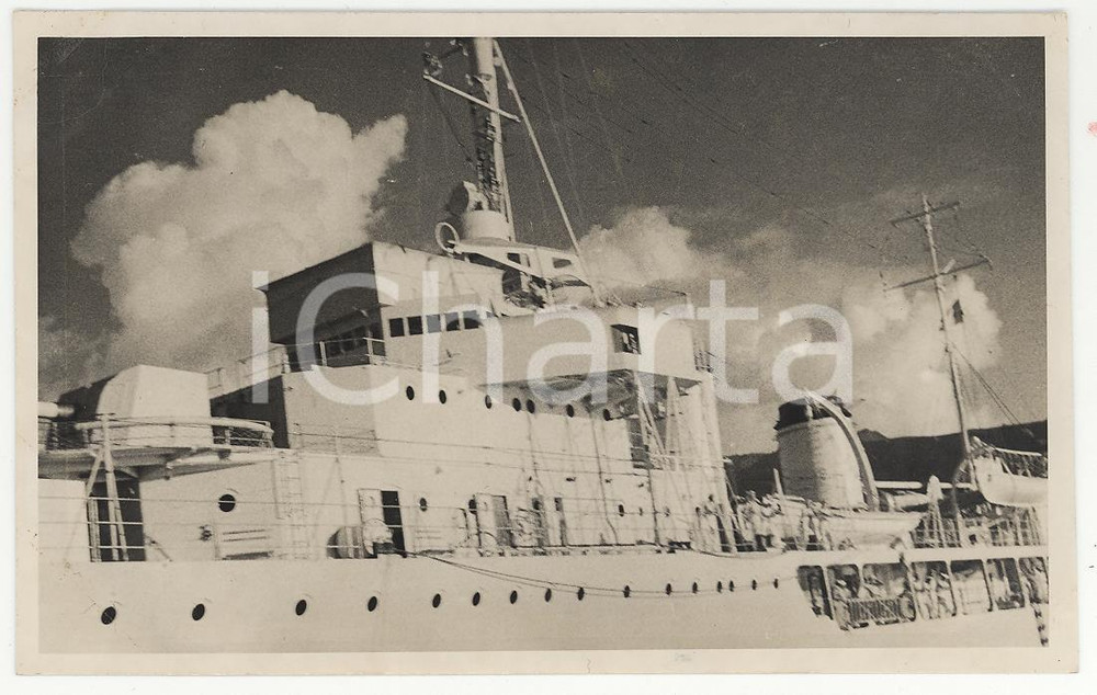 Fotografia d epoca originale 1937 Polinesia, Nave Rigault de Genouilly in navigazione 4PHOTO cm 13,5 x 8,5 1