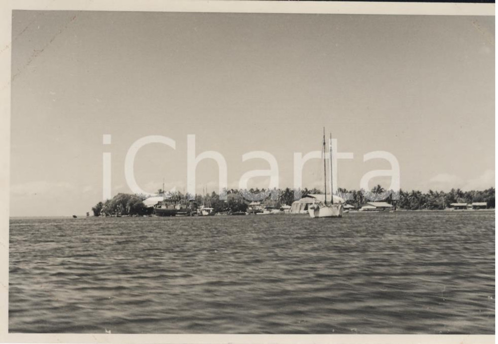 Fotografia d epoca originale 1937 PAPEETE Polinesia TAHITI Veduta del porto  REAL PHOTO cm 13,5 x 8,5 1