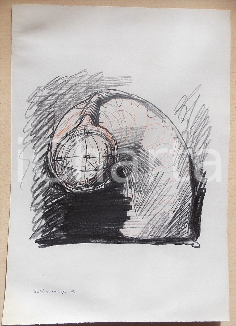 Opera d’arte autentica 1972 ARTE Paolo SCHIAVOCAMPO Disegno astratto  Pastello su carta FIRMATO 24x34 1