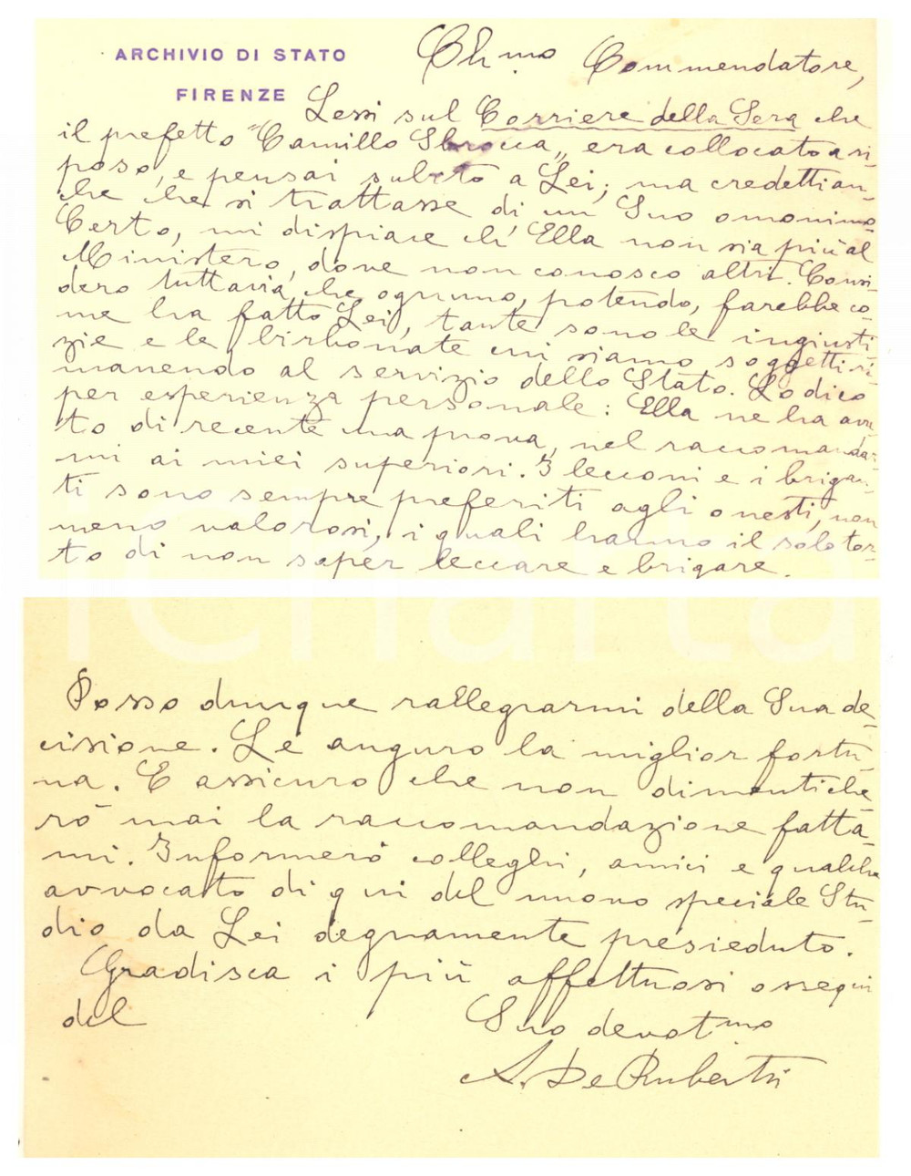 Autografo originale 1930 ca FIRENZE Archivio di Stato  Achille DE RUBERTIS  Biglietto AUTOGRAFO 1