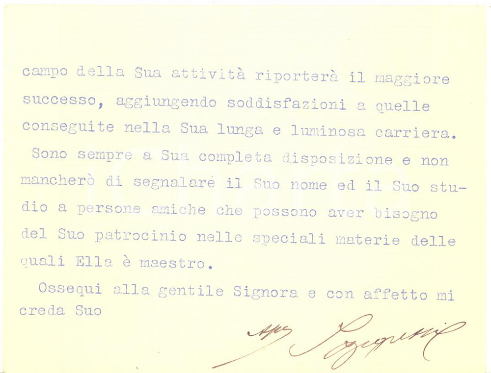 Autografo originale 1930 ROMA Corte di Cassazione del Regno  NEGRETTI  Biglietto AUTOGRAFO 1