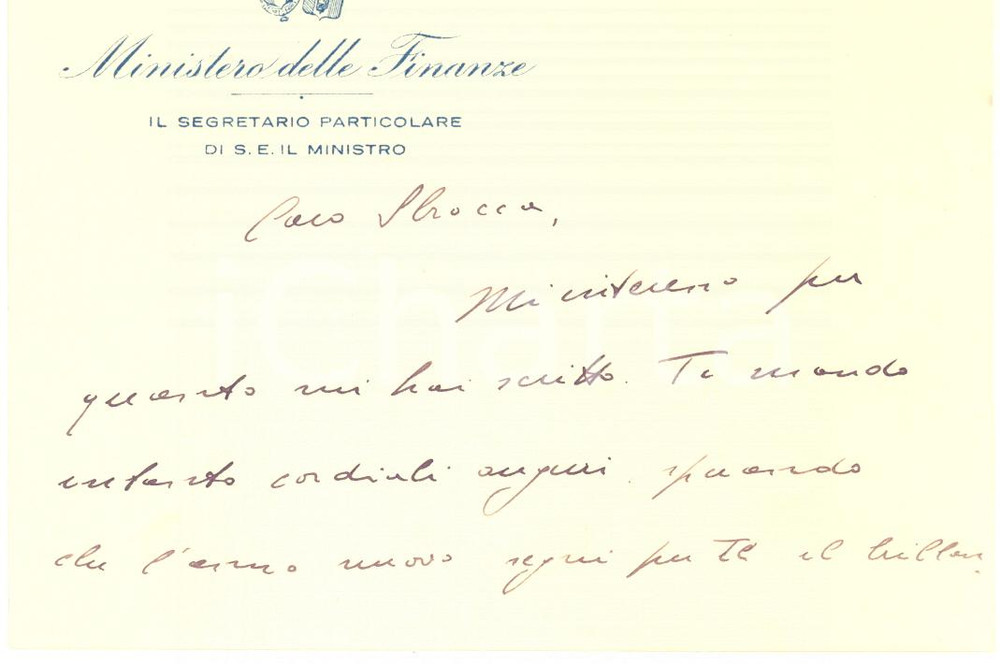 Autografo originale 1930 ca MINISTERO DELLE FINANZE Antonio Cesare VITTORELLI   Biglietto AUTOGRAFO 1