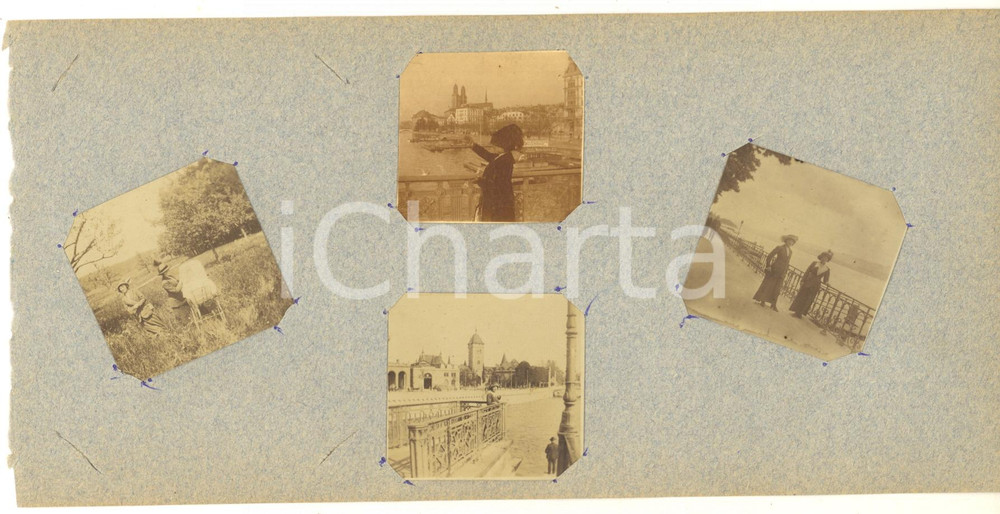 Fotografia d epoca originale 1913 Area di ST. MORITZ SVIZZERA Donne sul lago Lotto 4 foto VINTAGE 1